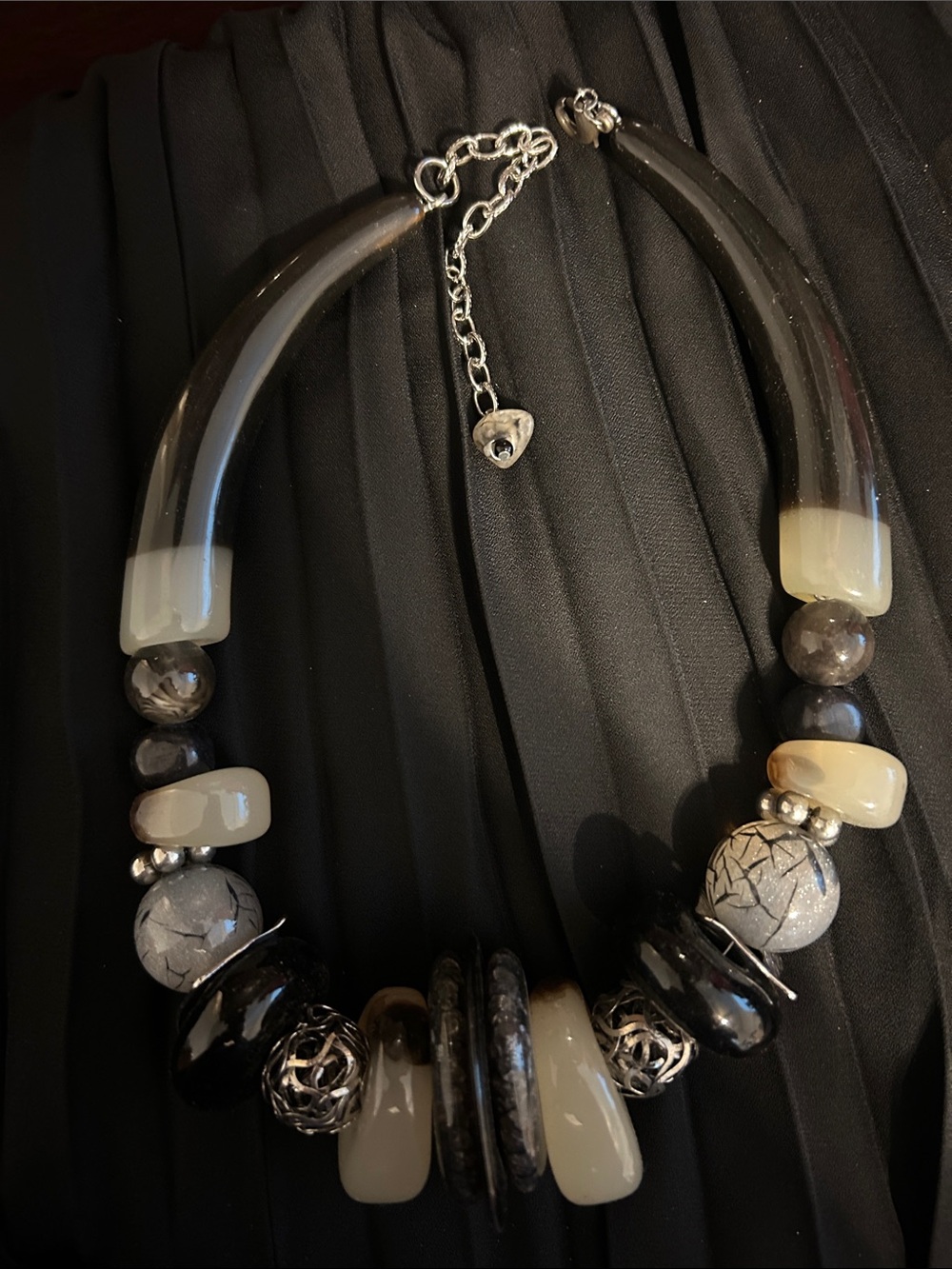 Elegant Black and Cream Statement Necklace - Women's Jewelry